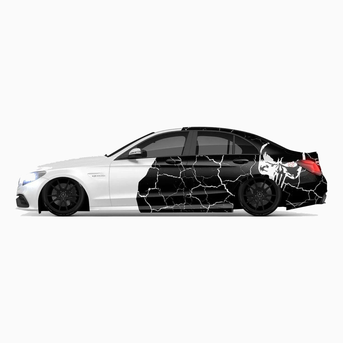 💀⚫ Punisher Crack Pattern Car Wrap - Image 2