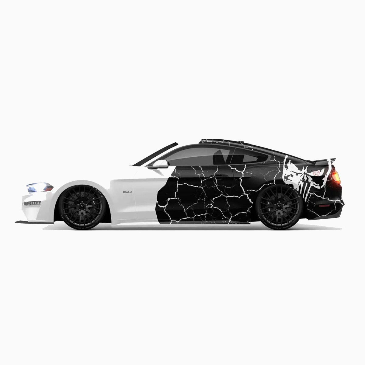 💀⚫ Punisher Crack Pattern Car Wrap