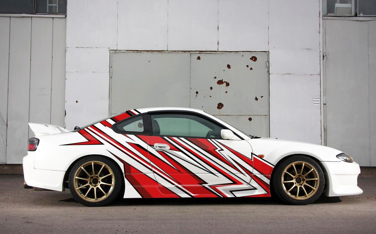 ⚡️🏁 Dynamic Red & Black Racing Car Side Wrap