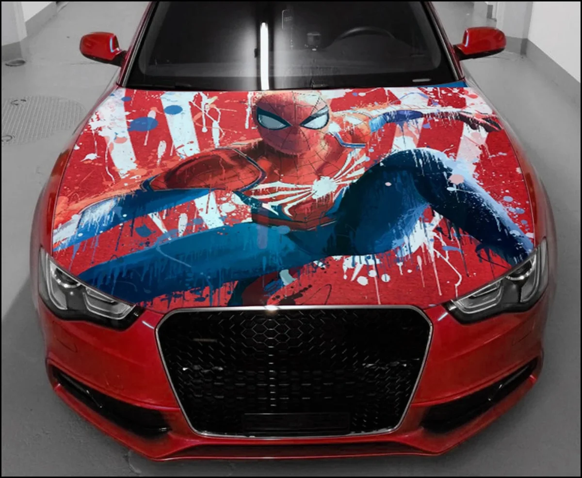 💥🕸️ Action Spider-Man Splatter Art Car Hood Wrap