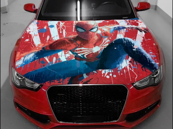 💥🕸️ Action Spider-Man Splatter Art Car Hood Wrap